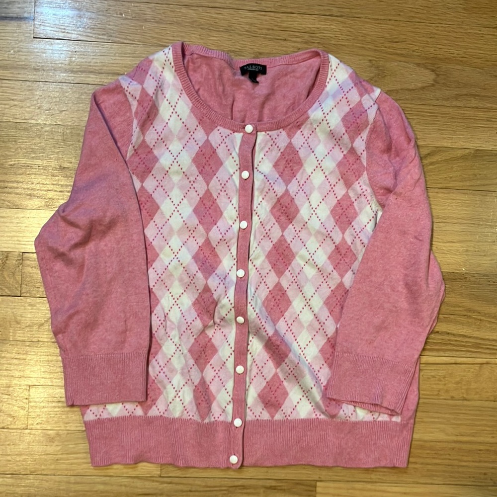 COPY - COPY - Talbots argyle cardigan sweater cotton silk rayon blend